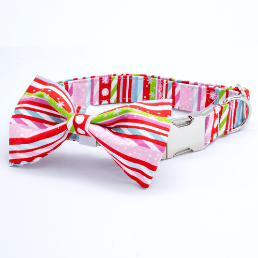 Christmas Striped Collar - Craft Designs By Kenz - Bowtie - Collar Set