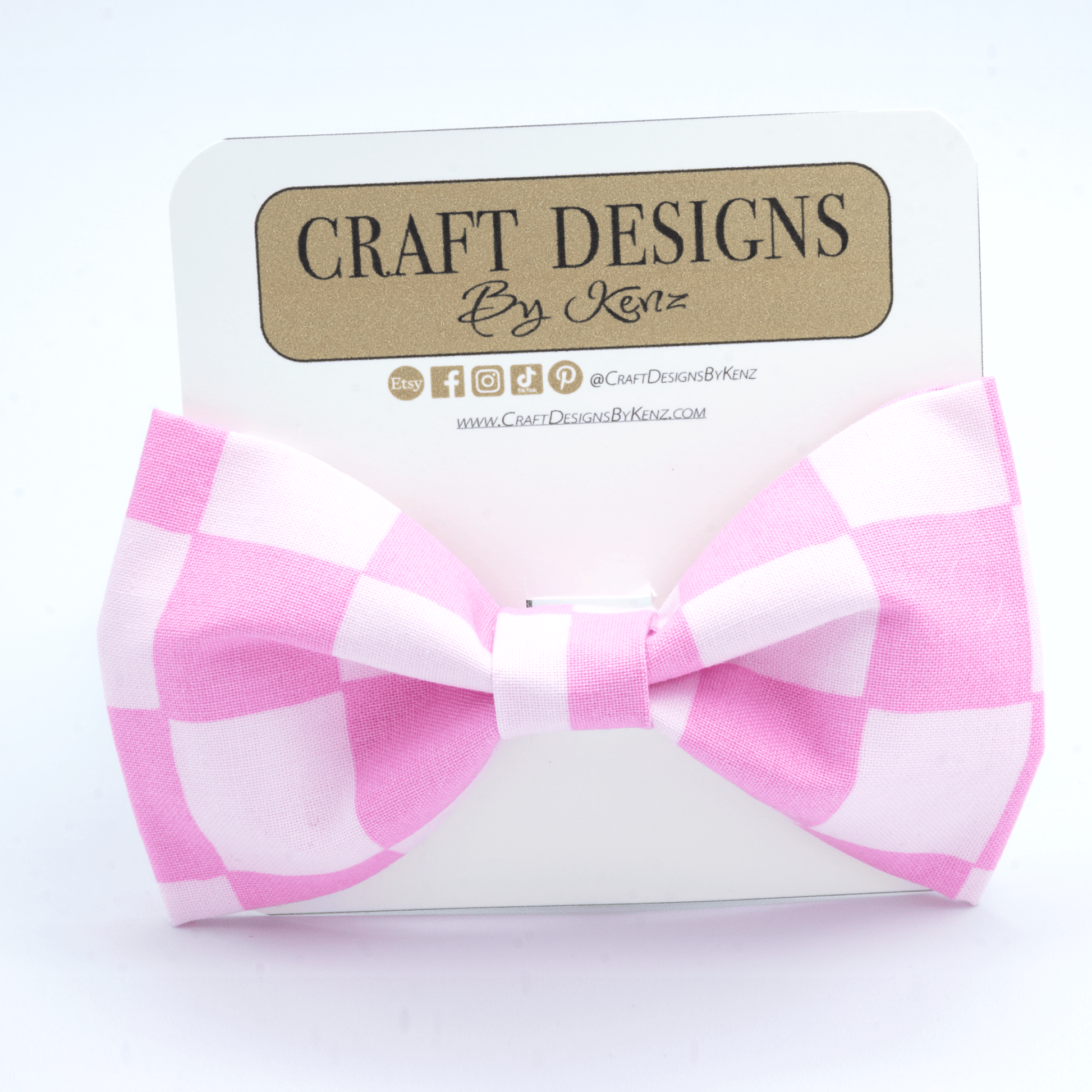 Pink Checkered Collar - Craft Designs By Kenz - Bowtie - Collar Set