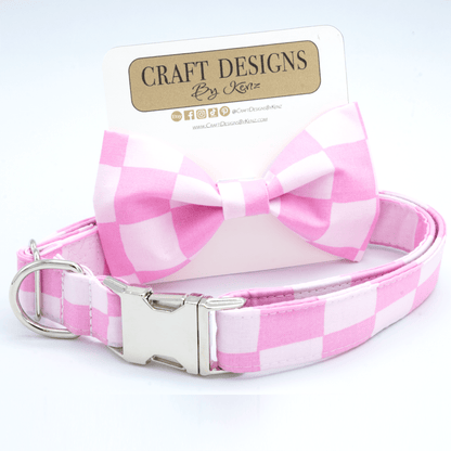 Pink Checkered Collar - Craft Designs By Kenz - Collar and Bowtie - Collar Set